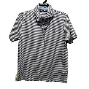 New Tailorbyrd Boy’s Striped Polo Shirt Size Large 14-16 Navy Blue White NWT